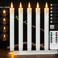 Pack of 6 USB Rechargeable LED Taper Candles with Timer Remote 9.6inch Flickering Wedding Birthday Flameless Window Candlesticks