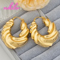 African Chunky Big Earrings Geometry Gold Color Large Hoop Earrings Exaggerated Vintage Jewelry For Dubai Wedding Party Gifts