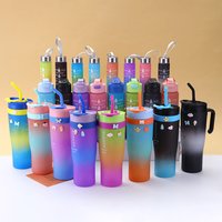 1.2L Three Sets Ice Bar Mug Gradient Color Straw Mug Handheld Car Car Mug Large Capacity 40oz Adult Mugs
