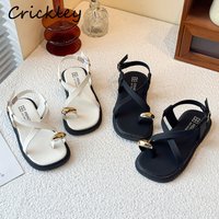 Cross Strap Girls Sandals Solid PU Leather Flip Flops Sandals For Children Summer Elastic Band Soft Kids Gladiator Shoes