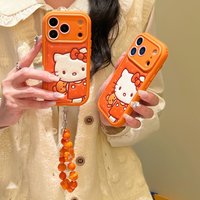 Leather Striped Orange Teddy Bear KT Is Suitable For Apple Phone Case 17 Pro Max 16 15 Pro 14 13 Phone Case With Accessories