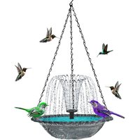 Hanging Birds Bath with Solar Fountain Pump Outdoor Garden Hummingbird Feeder Tray Water Fountain Birdbath Bowl