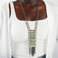 Hand-woven Metal Chains Beaded Long Tassels Necklaces for Women Boho Jewelry Holiday Party Neck Accessories