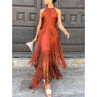 Elegant Tassel Halter Dress Summer Clothing Women 2026 Sleeveless Bodycon Long Dresses Birthday Evening Party Club Dress Vestido