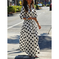 Modigirl Women Polka Dot Lapel Shirt Maxi Dress Half Sleeves Buttoned High Waist A Line Casual Summer Outfits Long Summer Dress