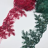 3Yards 15cm wide Green Beaded Sequins Edge Polyester Embroidery Lace Trim for Bridal Wedding Gown Costume Design Lace Ribbon