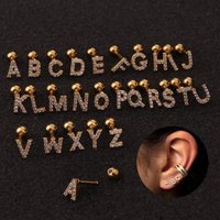 16G Screw Back Earrings for Women, Hypoallergenic Surgical Stainless Steel Cubic Zirconia Initial Letters Jewelry Ear Stud