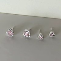 Silver 925 Earrings For Women Pink Heart 925 Silver Earrings For Girls Fashion Stud Earrings For Women Ear Bone Earring
