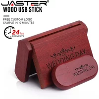 JASTER Red Wood USB Flash Drive 128GB 1Pcs Free Logo Memory Stick 64GB Photography Studio Pendrive 32GB U Disk 16GB Wedding Gift