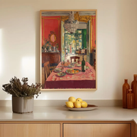 "Vibrant French Interiors Oil Painting Print – Post-Impressionist Red Dining Room Wall Art, Eclectic Decor for Kitchen, Dining R