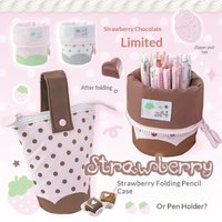 RosyPosy Strawberry Standing Pencil Case Large Capacity Foldable Pen Holder Polka Dot Korean Style Cute Stationery Bag For Girls
