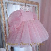 Meadow Blush Pink Flower Girl Dress Round Neckline Baby Kids Birthday Dress Pearl Embellished Bodice Pageant Dress for Girl