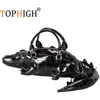 TOPHIGH Crocodile Shape Ladies Shoulder Bag Pu Leather Purses And Handbags Big Crossbody Bag For Women Casual Animal Clutch Bag