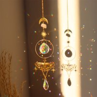 Crystal Hanging Ornament Colorful Pink Crystal Decor Brass Butterfly Sun Catcher Golden Window Garden Decor For Balconies