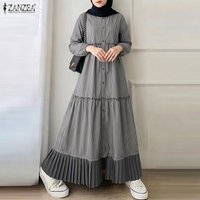 Vintage Long Sleeve Striped Printed Dresses 2026 ZANZEA Women Patchwork Muslim Dress Abaya Robe Femme Ramadan Sundress Kaftan