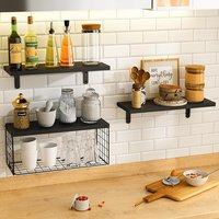Bath Wall Towel Storage Holder Set Above Toilet, Rolled Towel Shelf Organizer for Small Bathroom Black Wood Vertical Towel Rack