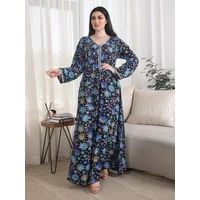 Eid Muslim Abaya Dress for Women Floral Print Diamond Jalabiya Morocco Party Dresses Kaftan Islam Vestidos Arab Long Robe Dubai