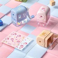 Hand cranked pencil sharpener allows students to sharpen various pencil shapes. Comes with stickers for DIY study supplies