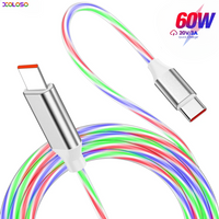 USB C Cable Fast Charging 60W Type C To Type C LED Glowing Charging Cable for IPhone 15 Pro Max Samsung S24 OPPO VIVO Xiaomi