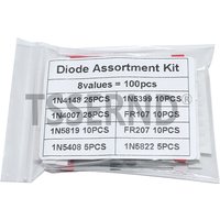 100PCS 8 Values Diode Electronic Component Kit Fast Switching Schottky set 1N4148 1N4007 1N5819 1N5399 1N5408 1N5822 FR107 FR207