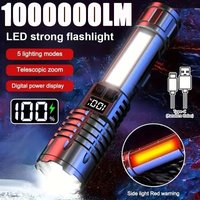 Portable High Power LED Flashlight Powerful TYPE-C Rechargeable COB Flashlight With Side Light Torch For Outdoor Camping Hiking