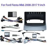 Car Radio Fascias Frame For Ford Fiesta Mk6 2008-2017 9 inch 2DIN Stereo Panel 16PIN Wiring Harness Power Cord