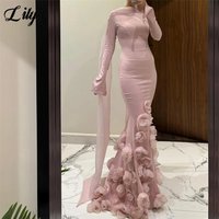 Lily Light Pink Prom Dress High-Neck Mermaid Evening Dresses with Flowing Shawl and Floral-Embellished Gala Dress Customized
