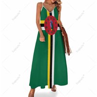 Long Dresses Dress Dominica Flag Print New Casual Sleeveless Women's V-Neck Printed Dress Swing Retro Dresses
