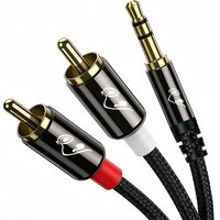 3.5mm to RCA Cable, Dual RCA Male to Aux Audio Adapter, HiFi Sound, Metal Shell Y-Cord for Smartphone/MP3/Tablet/Speaker/HDTV