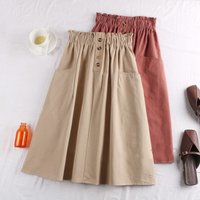 Button up A-Line Midi Skirt Spring Summer Ageless Elegant Women's Korean Style Loose Waist Casual Skirt Polyester Fabric
