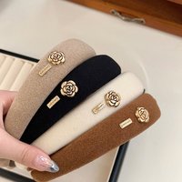 Camellia Logo Solid Color Hair Accessories Headband For Women 2024 Korea Classic Elegant Lady Sponge Thicked Head Wrap Scrunchy