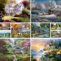 Landschaft Landschaft Haus Kreuzstich Komplettset Stickerei Handarbeit Stricken Handarbeiten Nähen Magischer Schmuck Raumdekoration