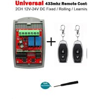 Universal 2 Channel 12V-24V Garage Door Receiver 433MHz Switch Transmitter Command Gate Door Opener 433.92MHz Fixed Rolling Code