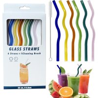 Reusable glass straw kit - 6 reusable colored glass straws made of shatterproof borosilicate glass - Corrugated glass straws