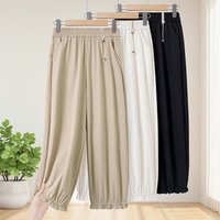 Women's Cotton Linen Harem Pants Summer Loose Thin Elastic Waist Casual bloomers Pants High Waist Nine Points