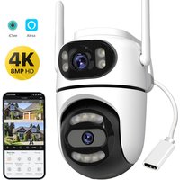 8MP 4K HD Wifi PTZ Camera iCsee APP Dual Lens Dual Screens Video Surveillance IP Camera Ai Tracking Outdoor Home Security CCTV