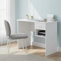 Bureau en bois d'ingénierie blanc avec étagère, 90x49,5x75 cm, facile à nettoyer, qualité supérieure