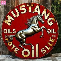 Retro 2D Flat Mustang Oil Sign Vintage Metal Tin Poster Aluminum Wall Decor for Garage Bar