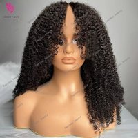 Nautral Black Women Afro Kinky Curly Wig Glueless V Part 100% Real Indian Human Hair Machine Made 1x4 U Part Open Wigs 250densit