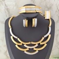Luxury Big Size Choker Collar Gold Plated Jewelry Set Geometric Necklace Drop Earrings Bracelet Ring Bridal Wedding Party Gifts
