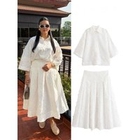 HH Women Tassel Sets White Turn-Down Collar Single-Breasted Shirts+High Waist Zipper A-Line Long Skirts Female Holiday Suit