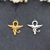3pcs Mini DIY Amulet Geek Eye Ankh Cross Charms Fit Bracelets Necklace Craft Jewelry Making Stainless Steel Pendant Accessories