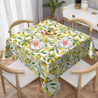 Lemon Flowers Leaves Rectangle Waterproof Tablecloth Table Decor Farmhouse Kitchen Dining Tablecloth Holiday Party Decorations