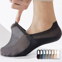 3 Pairs Men Solid Color Mesh Boat Socks Solid Color Silicone Anti-Slip Ultra-Thin Invisible Sock Sweat-Resistant Soft Sports Sox