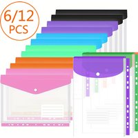 6/12pcs A4 Transparent Binder Pocket Organizer Folders 11 Holes File Bag Document Pouch with Button Label for School Home Office