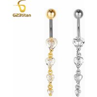 Long Dangling Heart Bellybutton Ring Zircon 14G Titanium Surgical Barbell Navel Piercing Women Men Valentine's Day Jewelry Gifts