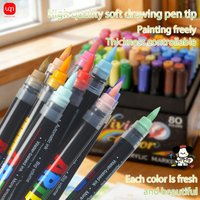 80 Colored Acrylic Direct Liquid Marker Pen,Soft Brush Tip,InkControl,QuickDrying,Waterproof,NonToxic,Metal,Painting Art Supplie