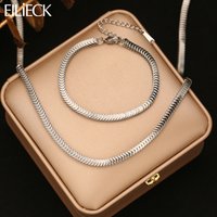 EILIECK Fashion Silver Color Flat Chain Stainless Steel Necklace Bracelet Jewelry Set High Quality Metal Texture Collar Chain