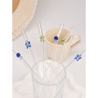 1/4PCS Ocean Themed Reusable Glass Straws, Iced Drinks Tea Smoothie Straw, Beach Party Dessert Shop Gathering Gift, Summer Vibes