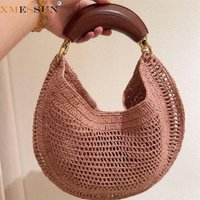 XMESSUN Women New Luxury Crescent-shaped Woven Handbag Fashion Hollow-out Underarm Bag Versatile Straw Beach Vacation Hobo Bag